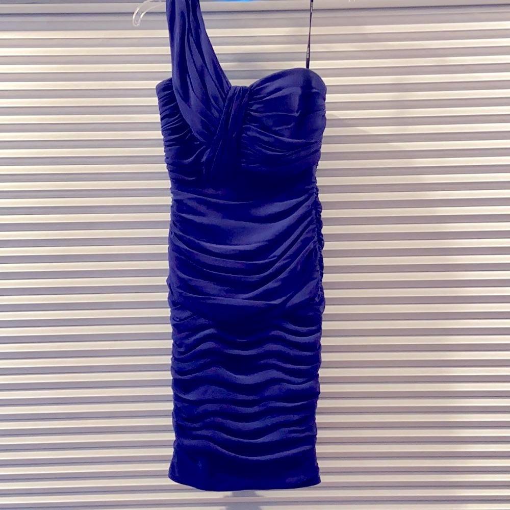 Tadashi Shoji blue cocktail Dress one shoulder petite